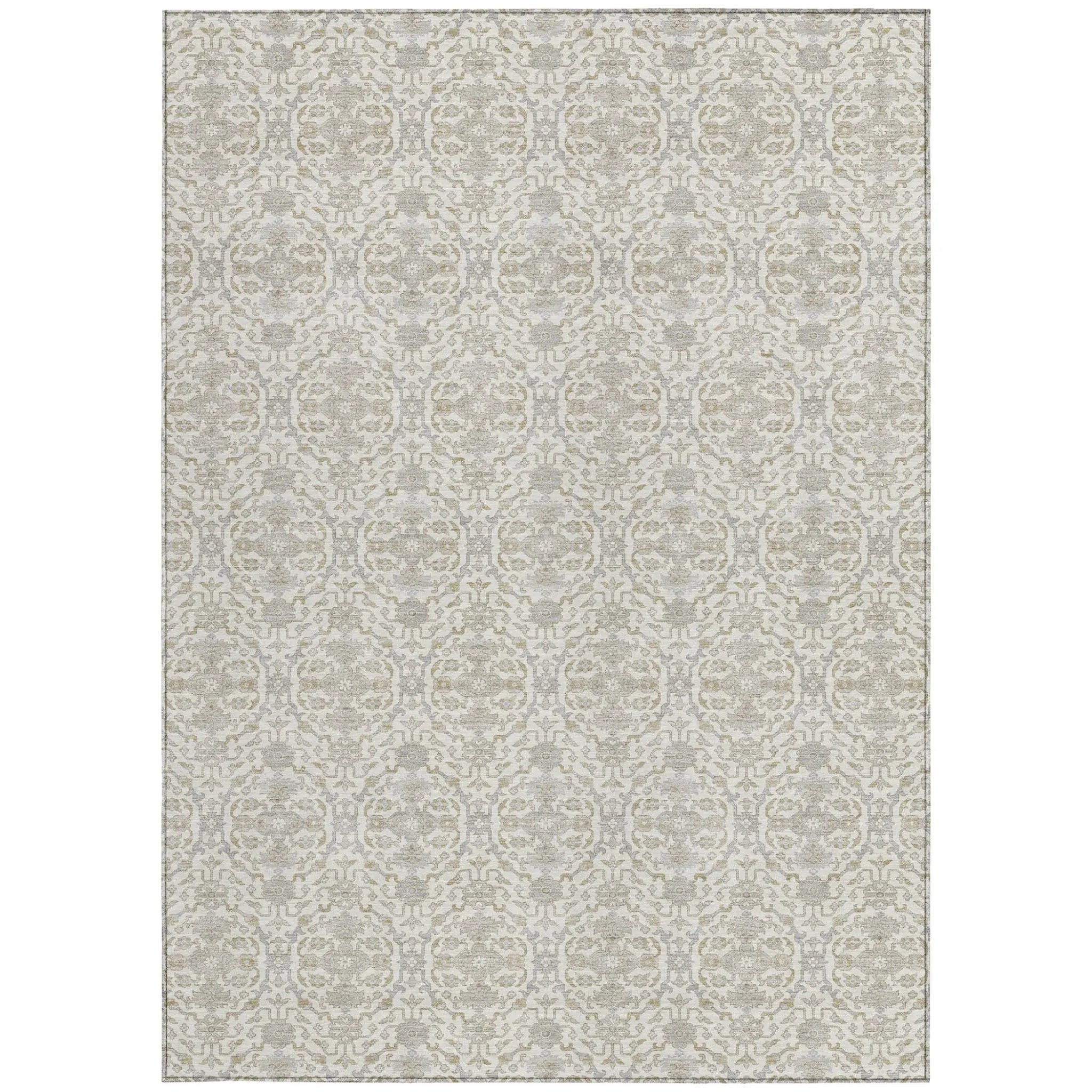 3' X 5' Ivory And Silver Oriental Washable Indoor Outdoor Area Rug Homeroots Outdoor