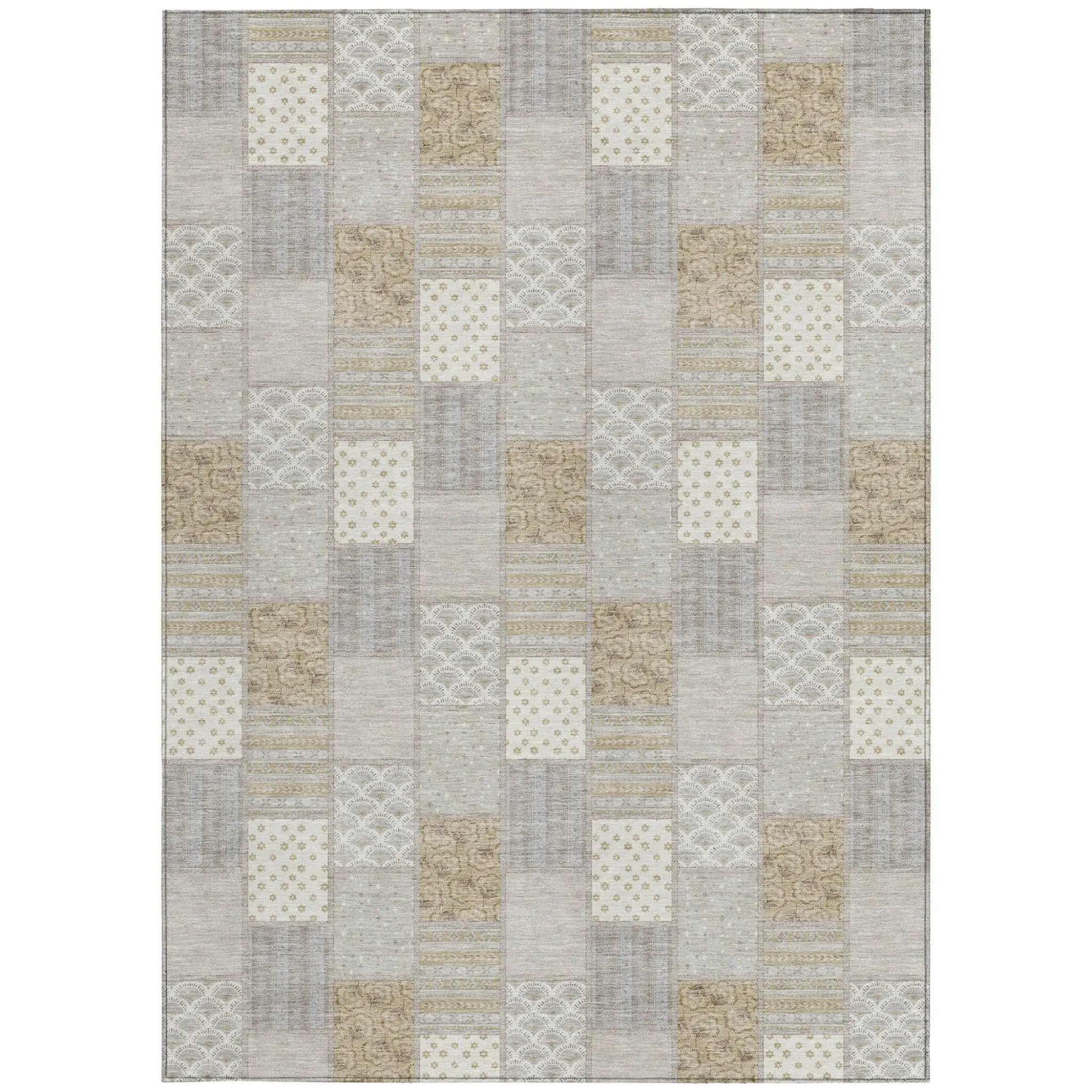 3' X 5' Ivory And Silver Patchwork Washable Indoor Outdoor Area Rug Homeroots Outdoor