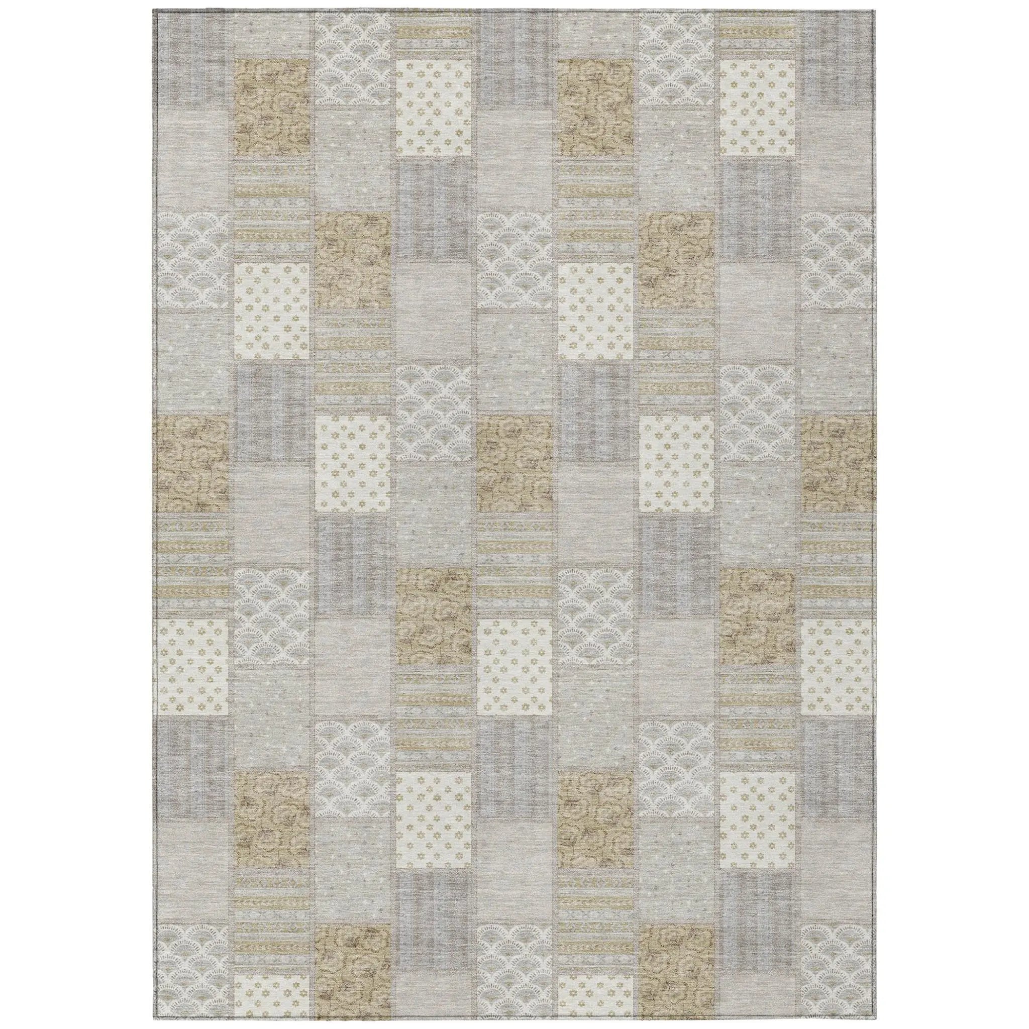 3' X 5' Ivory And Silver Patchwork Washable Indoor Outdoor Area Rug Homeroots Outdoor