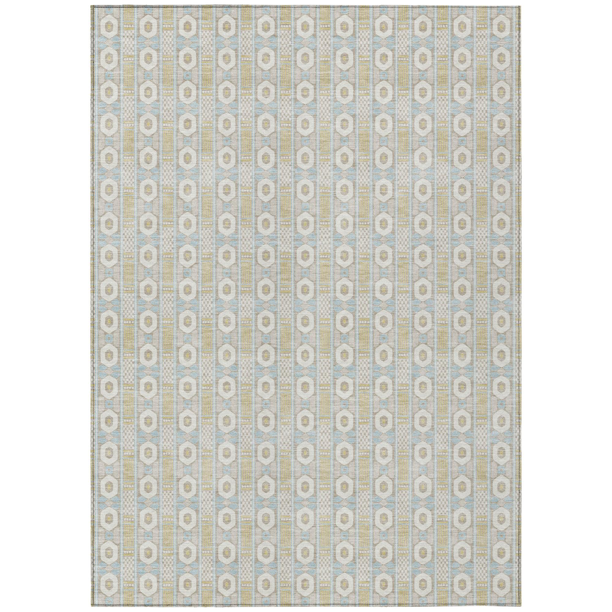 3' X 5' Ivory And Silver Striped Washable Indoor Outdoor Area Rug Homeroots Outdoor