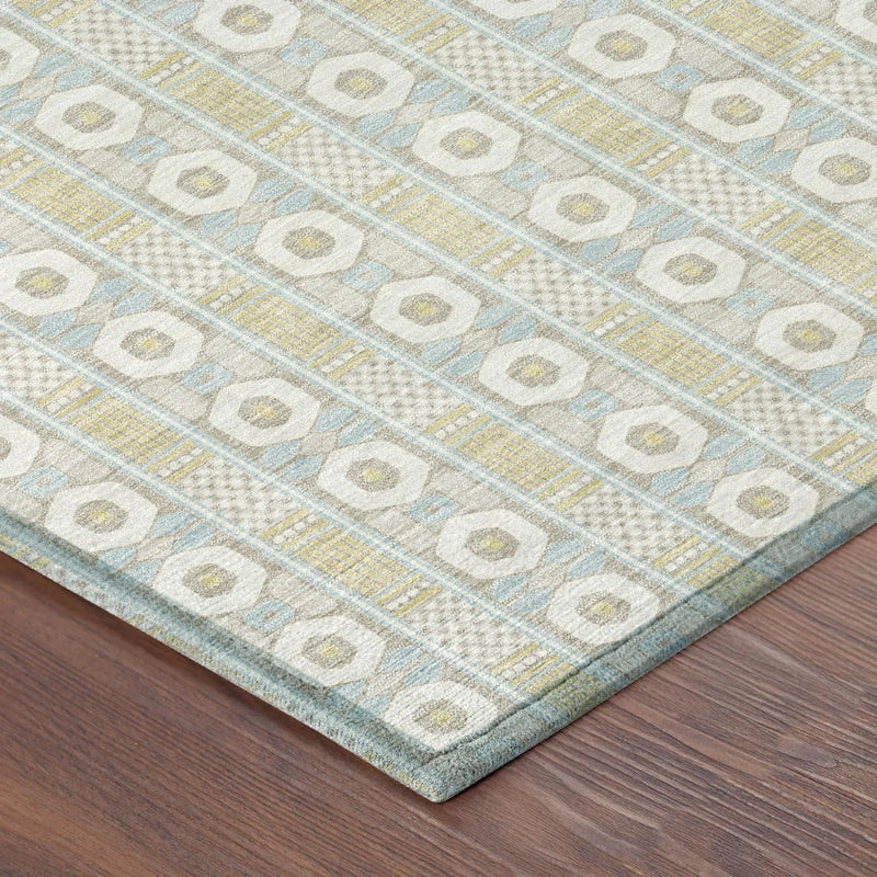 3' X 5' Ivory And Silver Striped Washable Indoor Outdoor Area Rug Homeroots Outdoor
