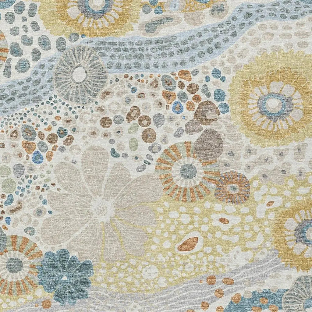 3' X 5' Ivory And Sky Blue Floral Washable Indoor Outdoor Area Rug Homeroots Outdoor