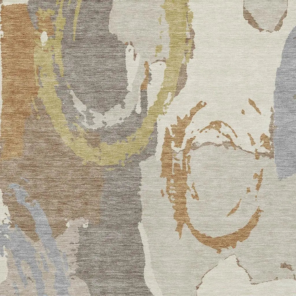 3' X 5' Ivory And Taupe Abstract Washable Indoor Outdoor Area Rug Homeroots Outdoor