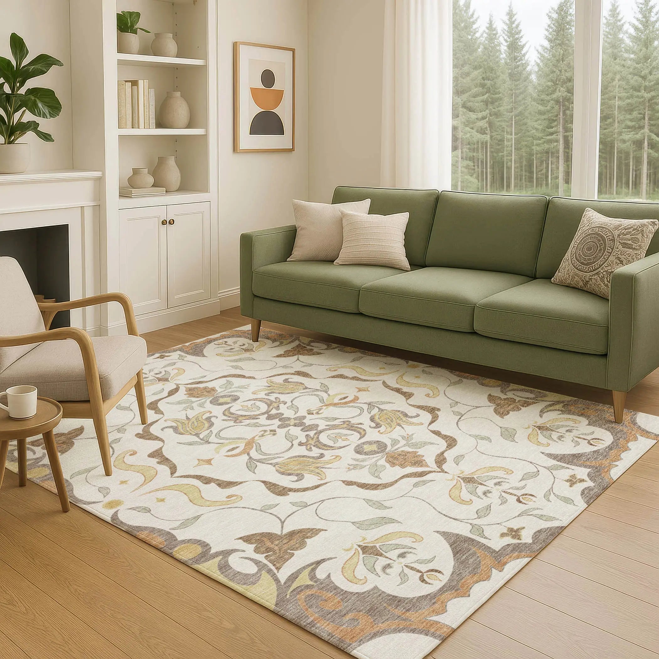 3' X 5' Ivory And Taupe Damask Washable Indoor Outdoor Area Rug Homeroots Outdoor