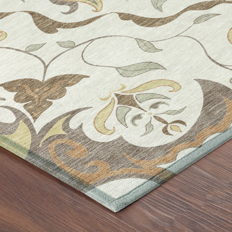3' X 5' Ivory And Taupe Damask Washable Indoor Outdoor Area Rug Homeroots Outdoor