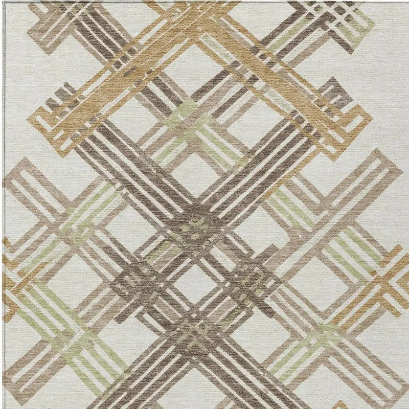 3' X 5' Ivory And Taupe Geometric Washable Indoor Outdoor Area Rug Homeroots Outdoor