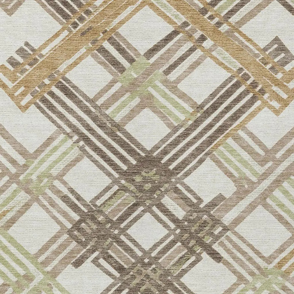 3' X 5' Ivory And Taupe Geometric Washable Indoor Outdoor Area Rug Homeroots Outdoor
