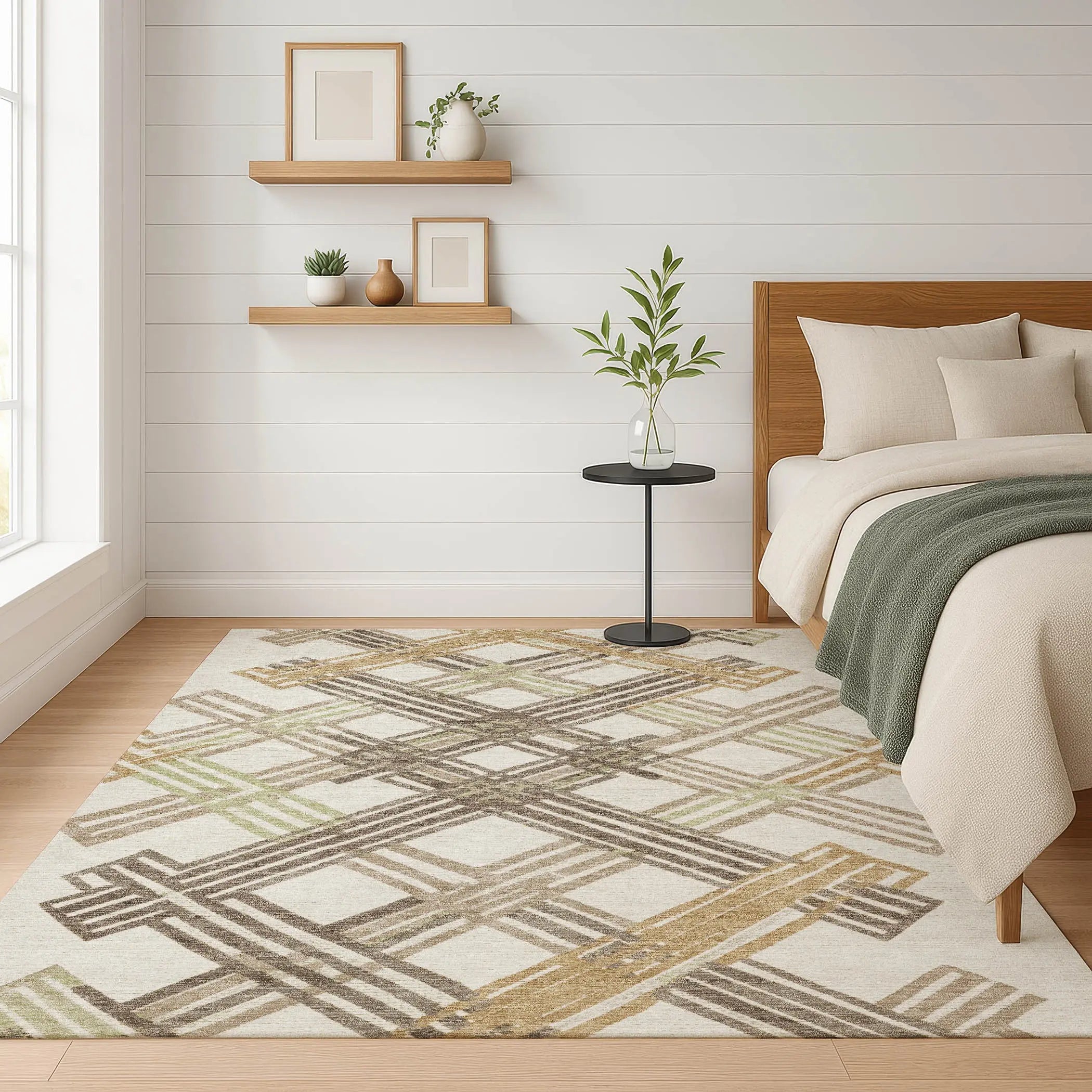 3' X 5' Ivory And Taupe Geometric Washable Indoor Outdoor Area Rug Homeroots Outdoor
