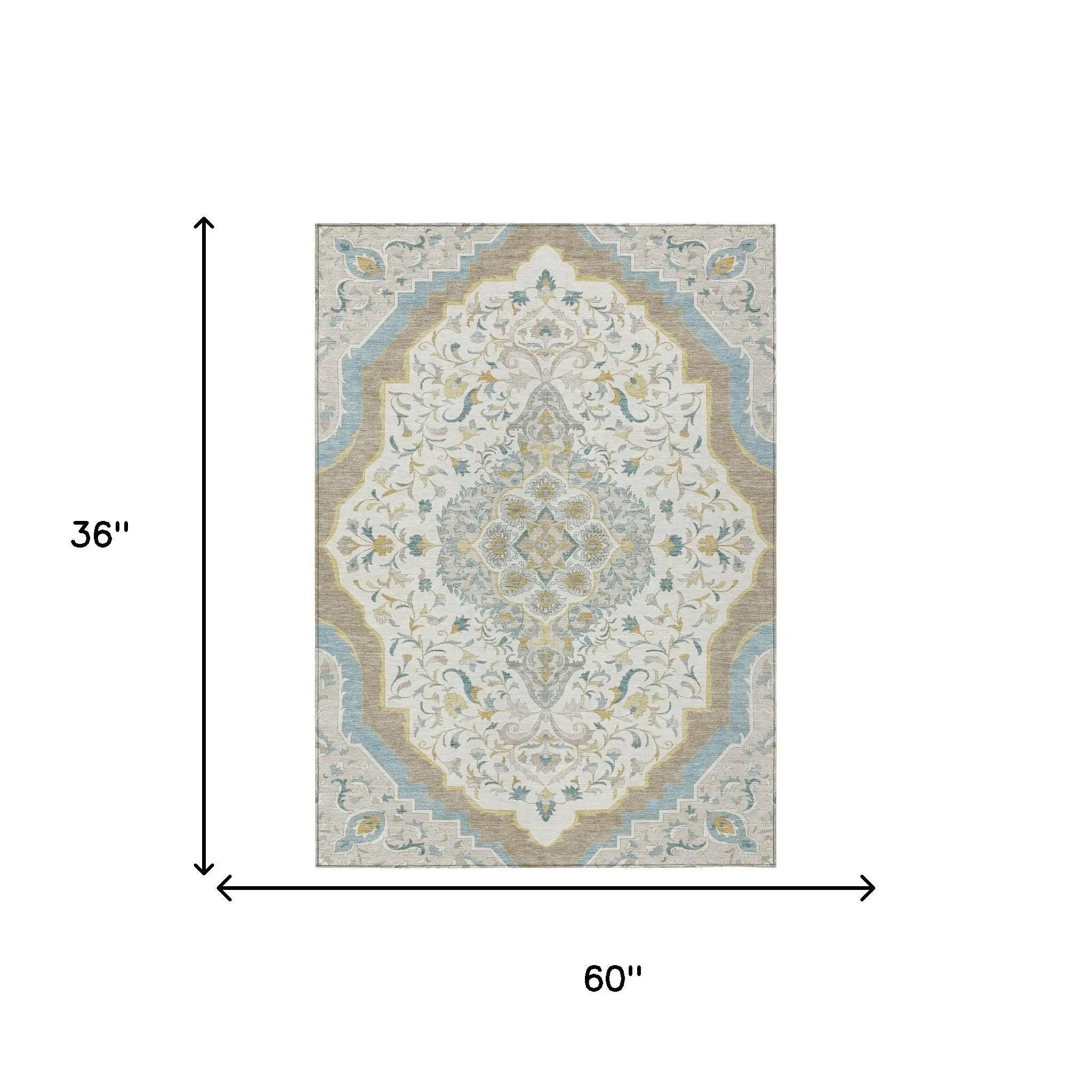 3' X 5' Ivory And Taupe Medallion Washable Indoor Outdoor Area Rug Homeroots Outdoor