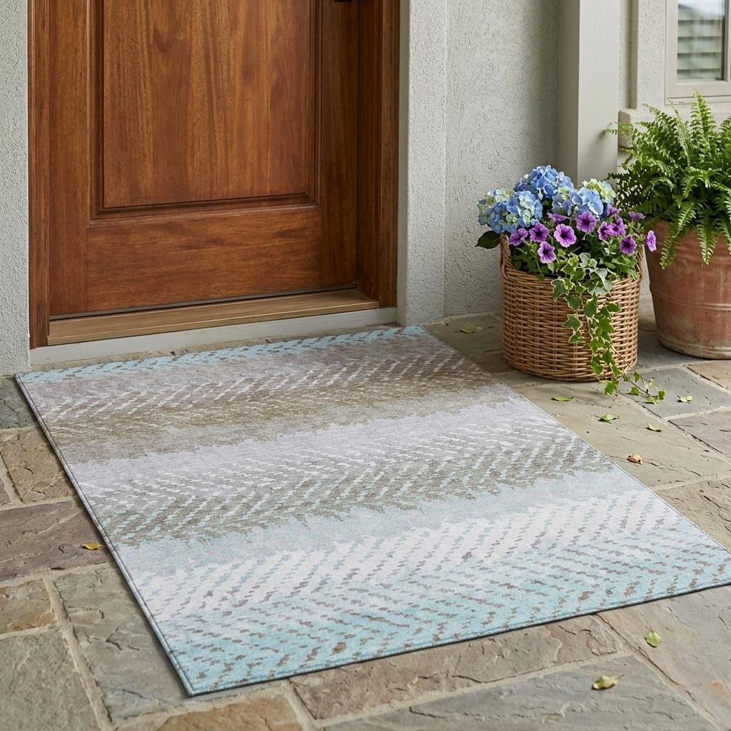 3' X 5' Ivory And Taupe Striped Washable Indoor Outdoor Area Rug Homeroots Outdoor