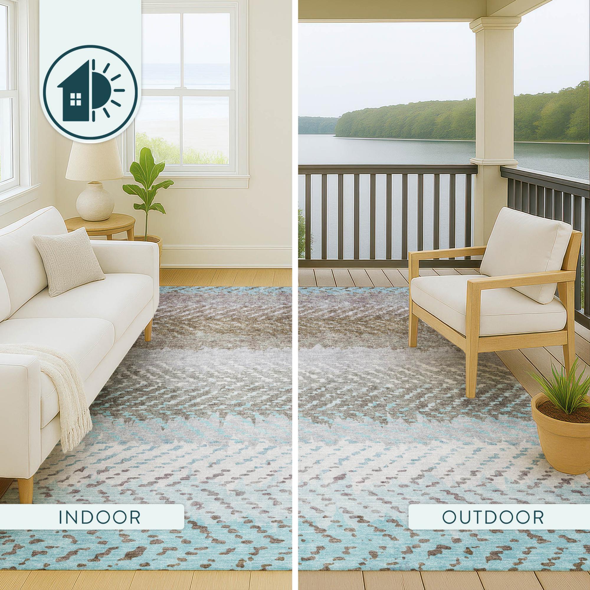 3' X 5' Ivory And Taupe Striped Washable Indoor Outdoor Area Rug Homeroots Outdoor
