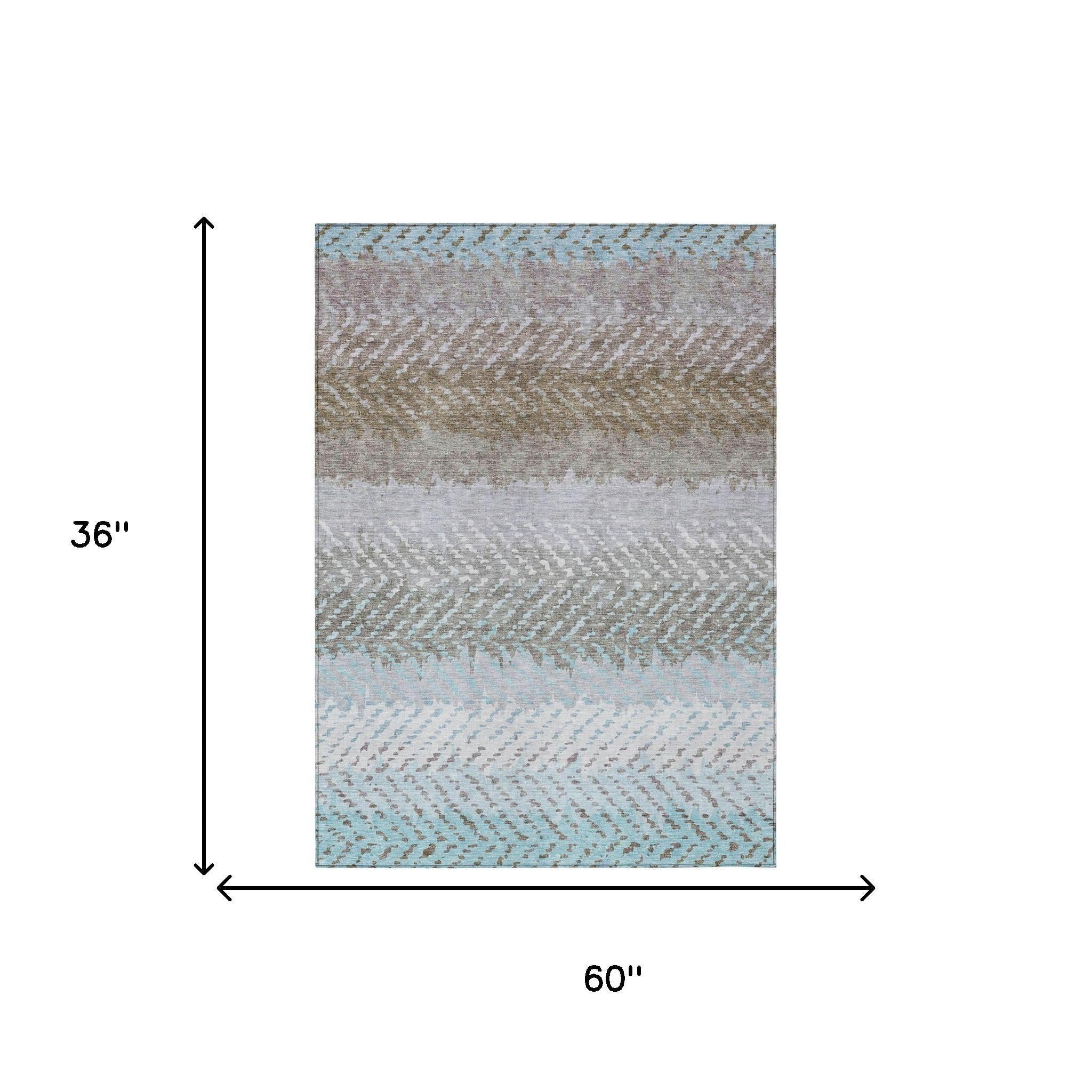 3' X 5' Ivory And Taupe Striped Washable Indoor Outdoor Area Rug Homeroots Outdoor