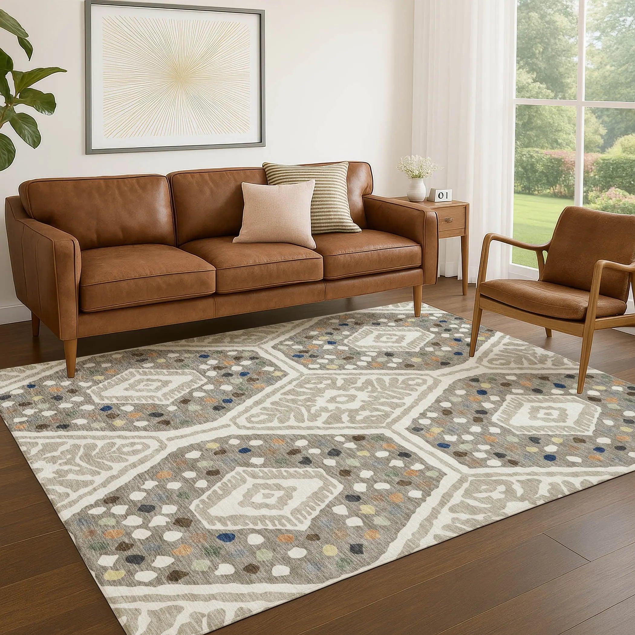 3' X 5' Ivory And Taupe Tribal Washable Indoor Outdoor Area Rug Homeroots Outdoor