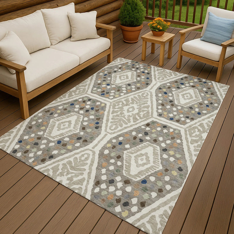 3' X 5' Ivory And Taupe Tribal Washable Indoor Outdoor Area Rug Homeroots Outdoor