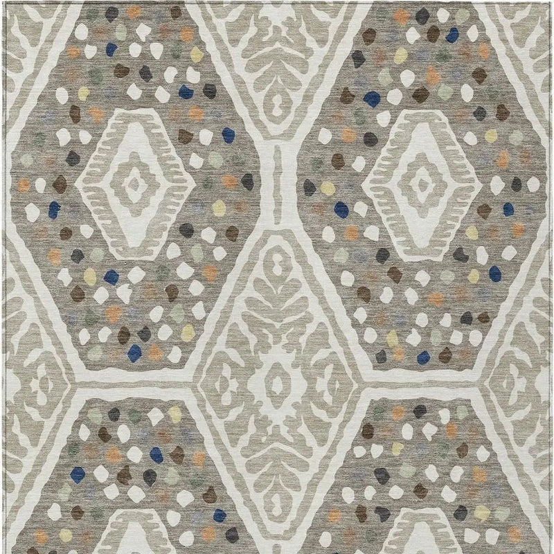 3' X 5' Ivory And Taupe Tribal Washable Indoor Outdoor Area Rug Homeroots Outdoor