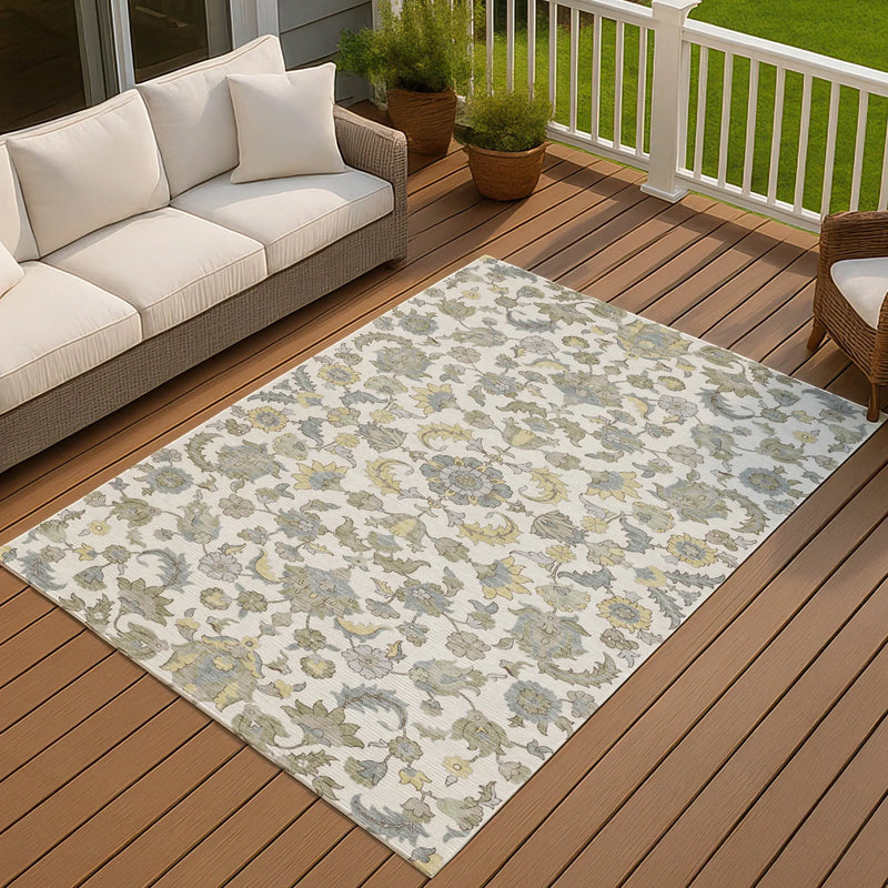 3' X 5' Ivory And Wheat Floral Medallion Washable Indoor Outdoor Area Rug Homeroots Outdoor