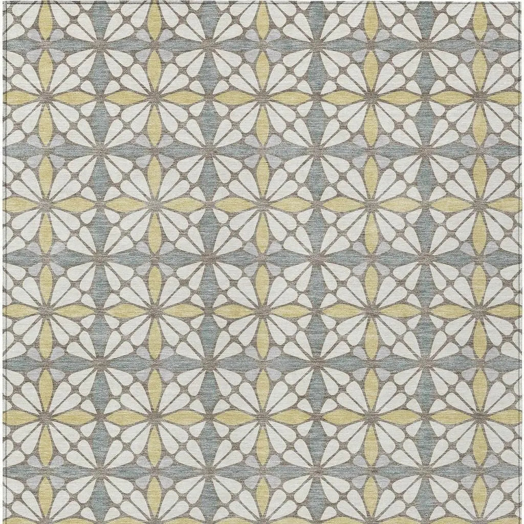 3' X 5' Ivory And Wheat Geometric Washable Indoor Outdoor Area Rug Homeroots Outdoor