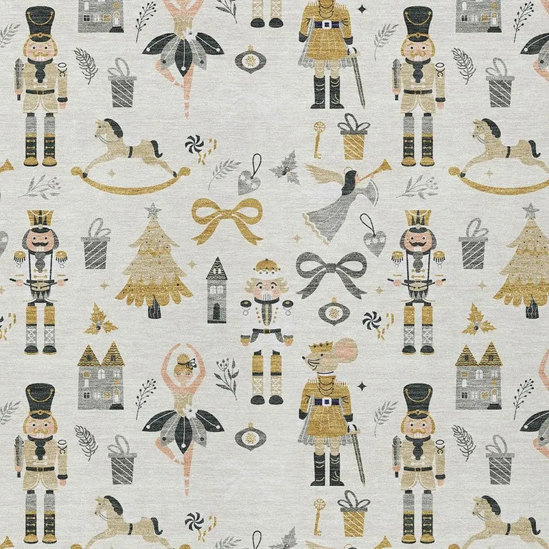 3' X 5' Ivory Gold Black And Gray Nutcracker Washable Indoor Outdoor Area Rug Homeroots Outdoor