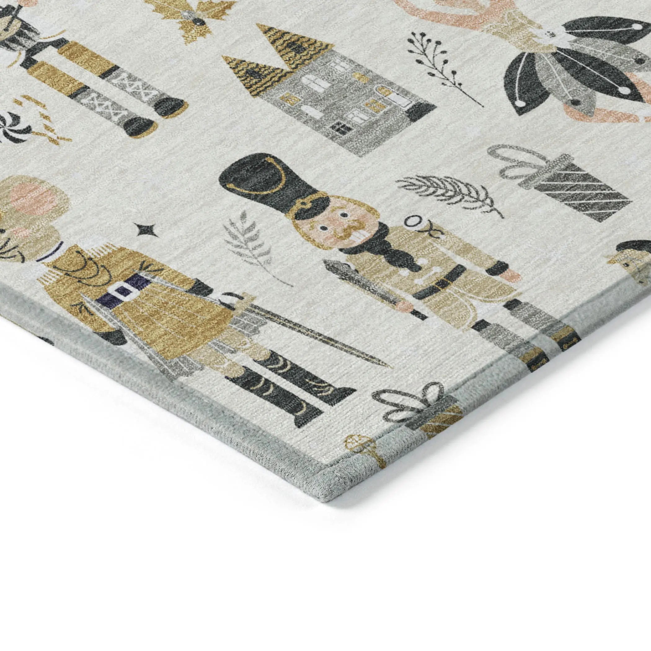 3' X 5' Ivory Gold Black And Gray Nutcracker Washable Indoor Outdoor Area Rug Homeroots Outdoor