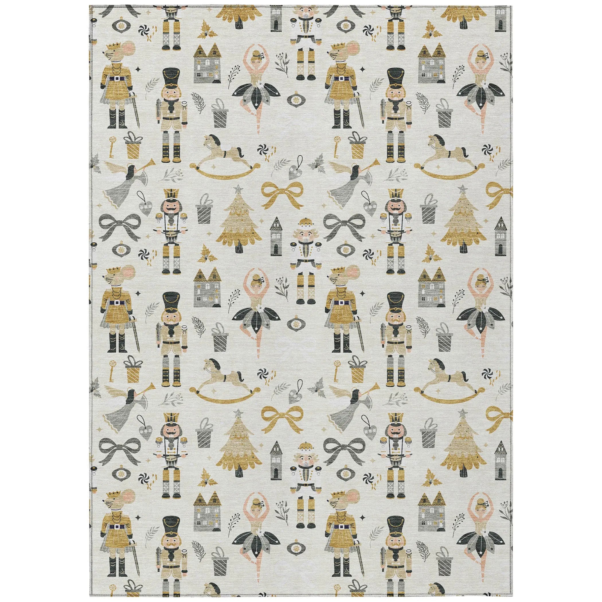 3' X 5' Ivory Gold Black And Gray Nutcracker Washable Indoor Outdoor Area Rug Homeroots Outdoor