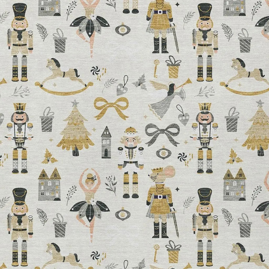 3' X 5' Ivory Gold Black And Gray Nutcracker Washable Indoor Outdoor Area Rug Homeroots Outdoor