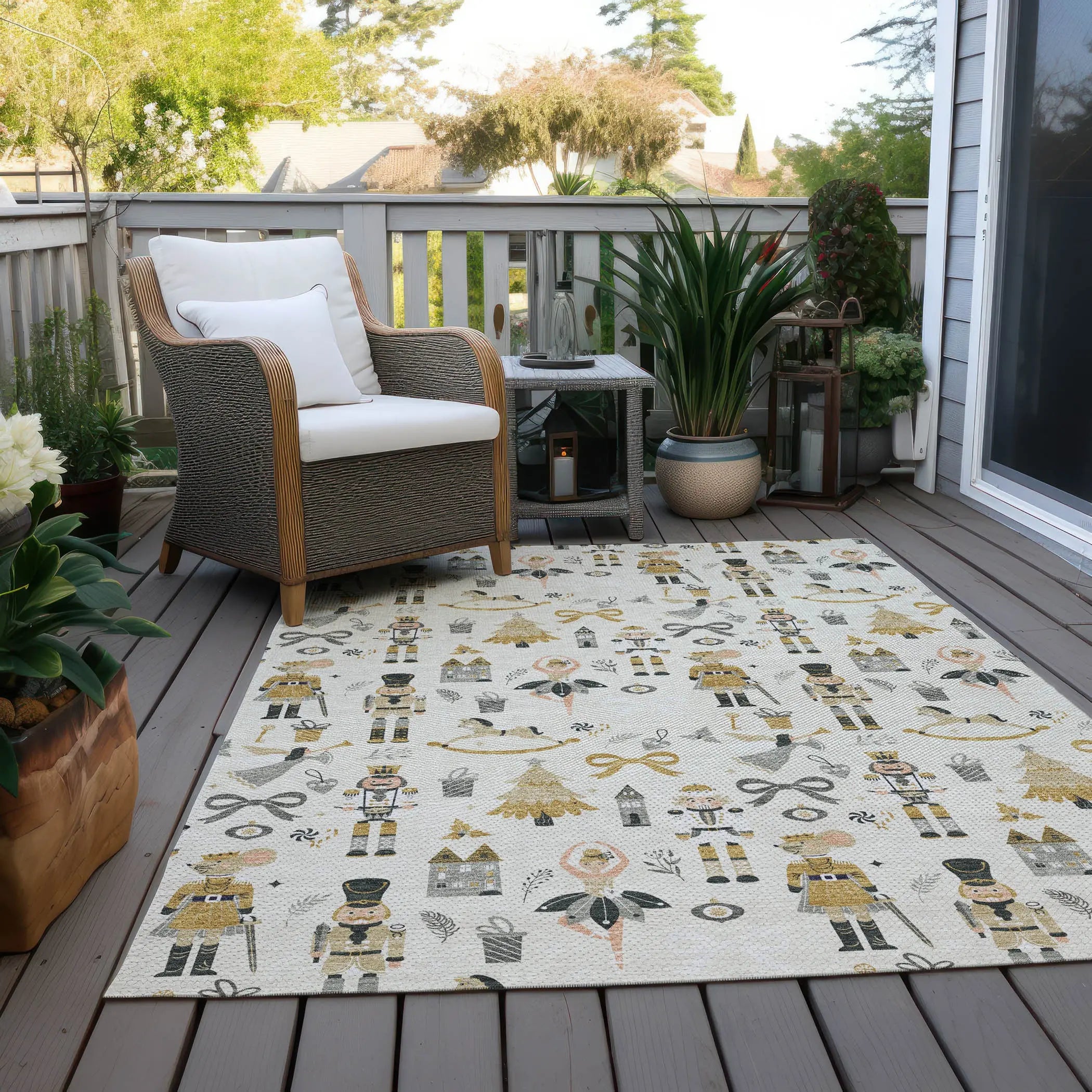 3' X 5' Ivory Gold Black And Gray Nutcracker Washable Indoor Outdoor Area Rug Homeroots Outdoor