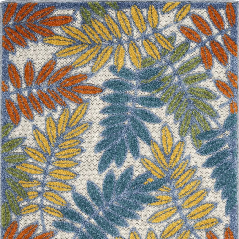 3' X 5' Ivory Yellow Orange Green And Blue Palm Leaf Indoor Outdoor Area Rug Homeroots Outdoor