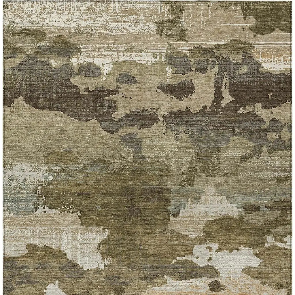 3' X 5' Khaki And Beige Abstract Washable Indoor Outdoor Area Rug Homeroots Outdoor