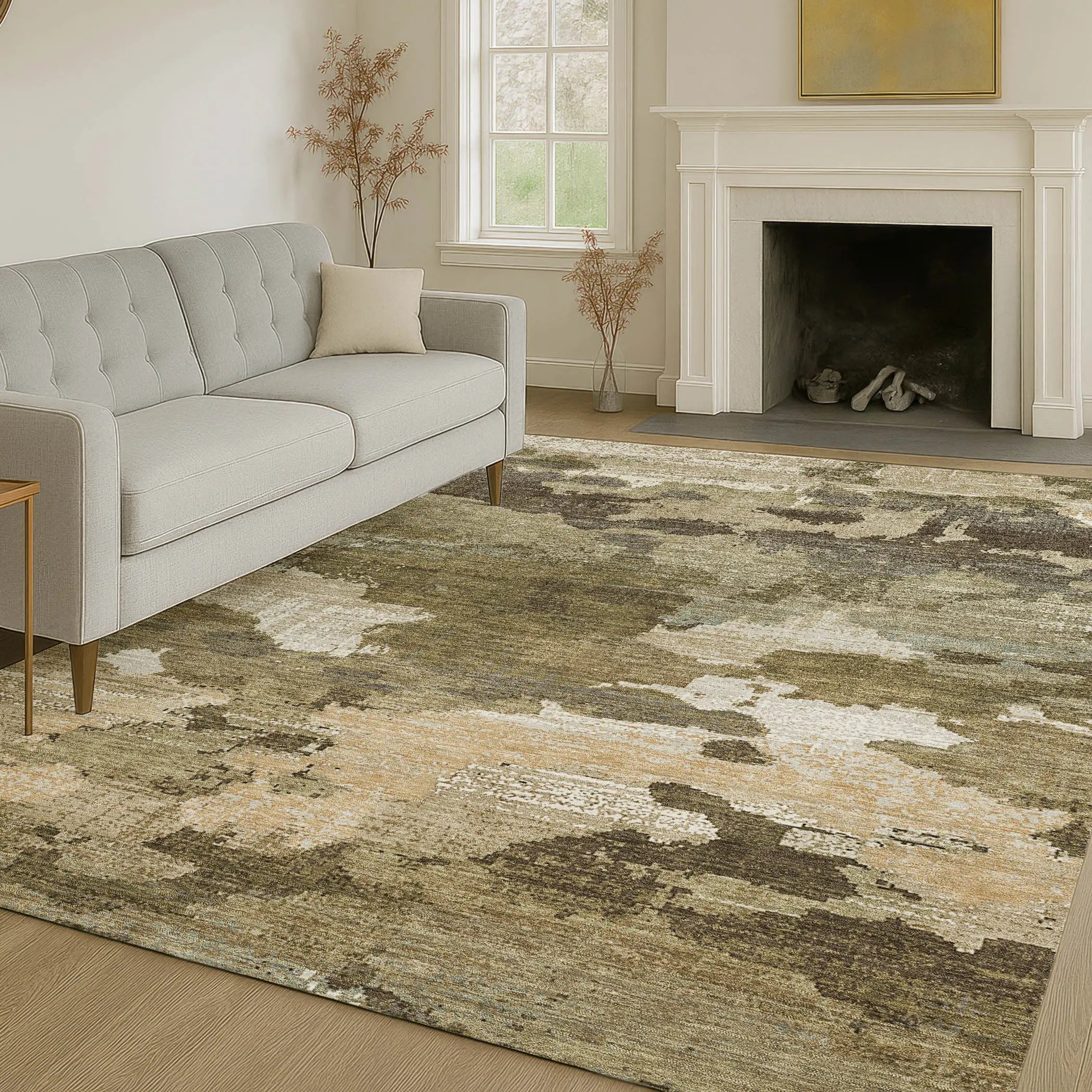 3' X 5' Khaki And Beige Abstract Washable Indoor Outdoor Area Rug Homeroots Outdoor