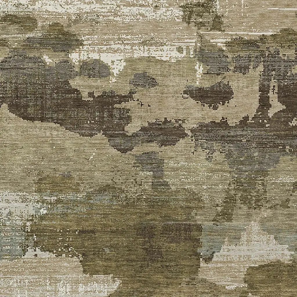 3' X 5' Khaki And Beige Abstract Washable Indoor Outdoor Area Rug Homeroots Outdoor