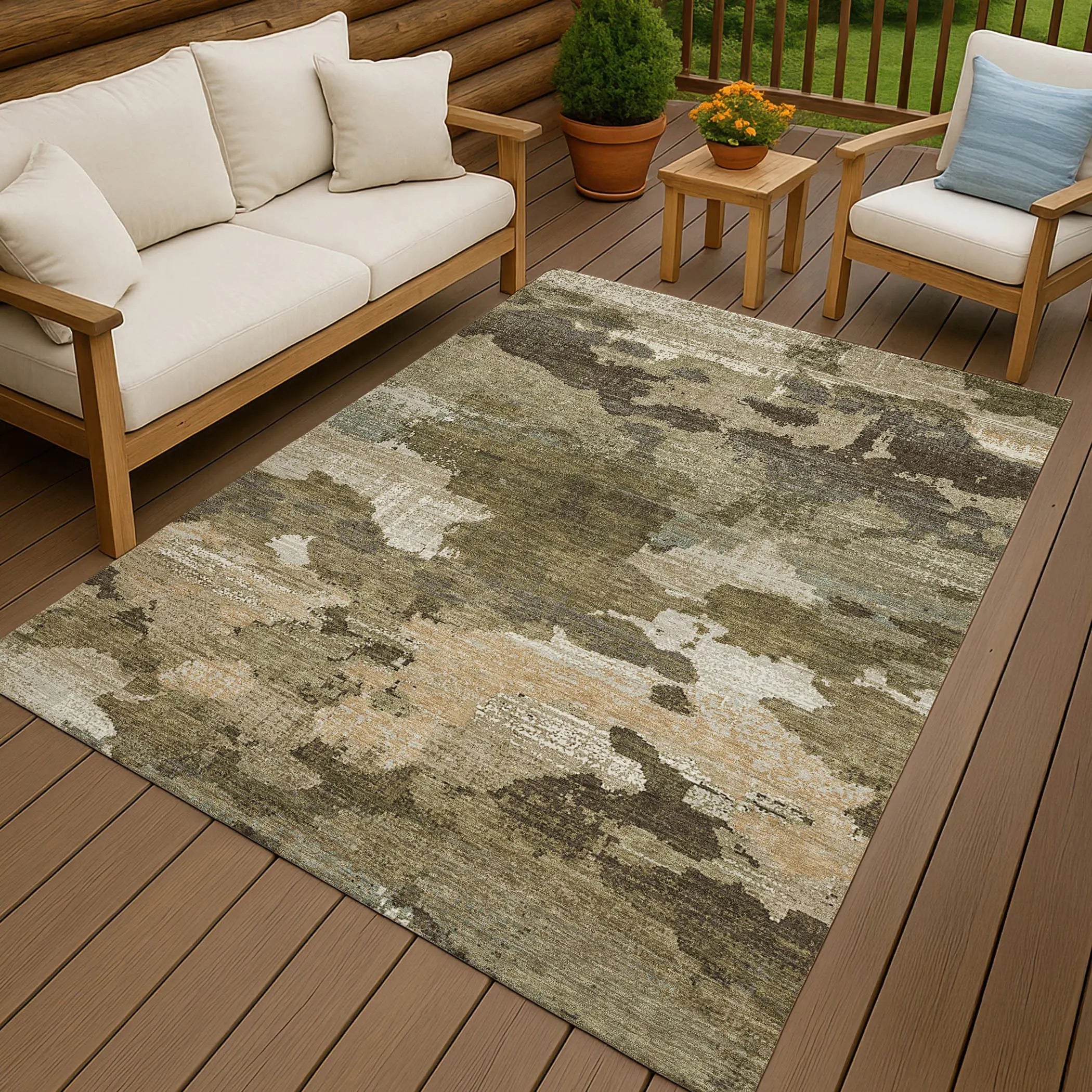 3' X 5' Khaki And Beige Abstract Washable Indoor Outdoor Area Rug Homeroots Outdoor