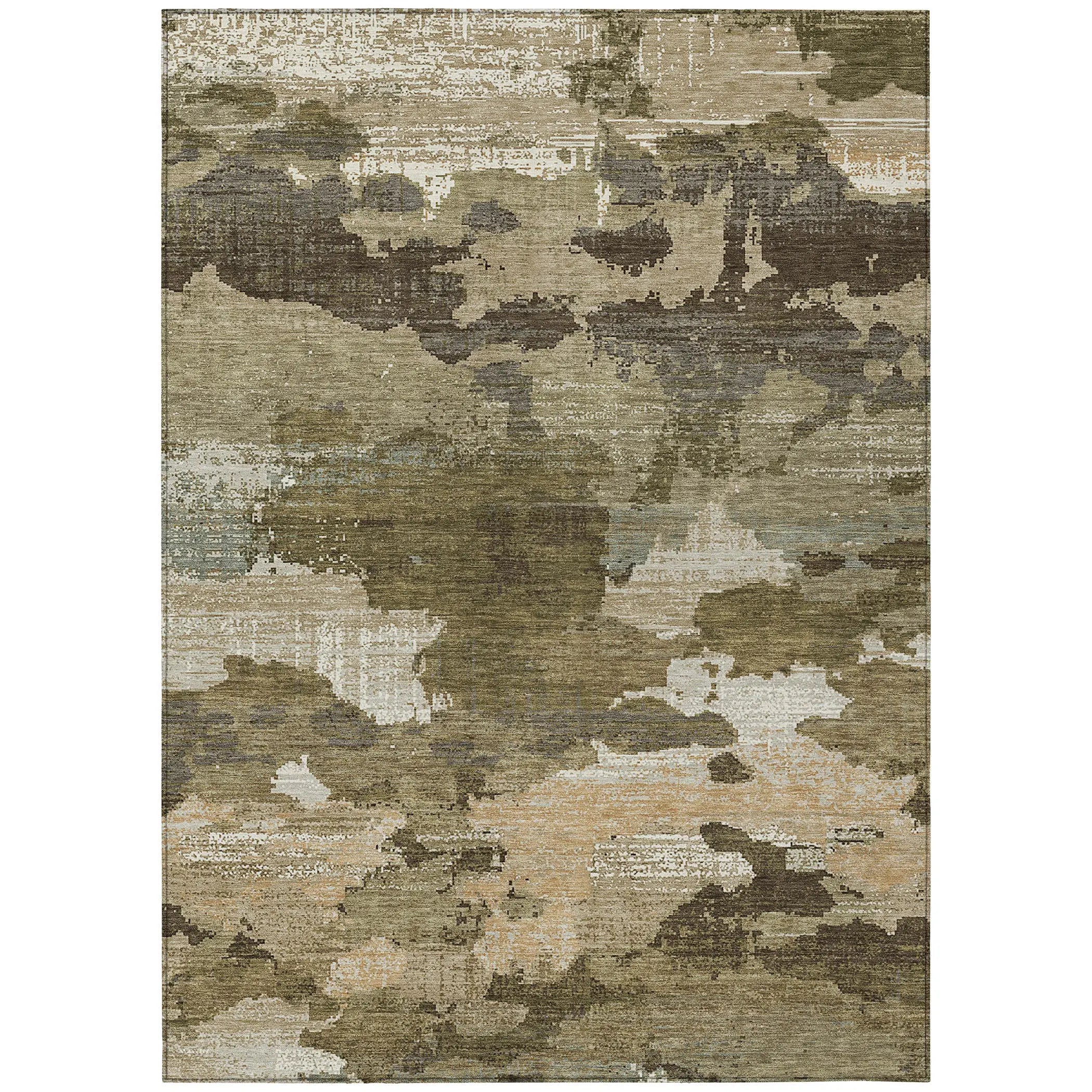 3' X 5' Khaki And Beige Abstract Washable Indoor Outdoor Area Rug Homeroots Outdoor