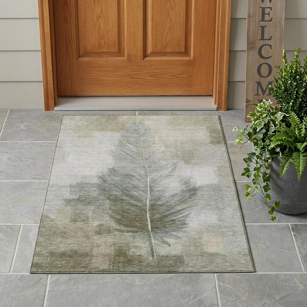 3' X 5' Khaki And Brown Botanical Leaves Washable Indoor Outdoor Area Rug Homeroots Outdoor