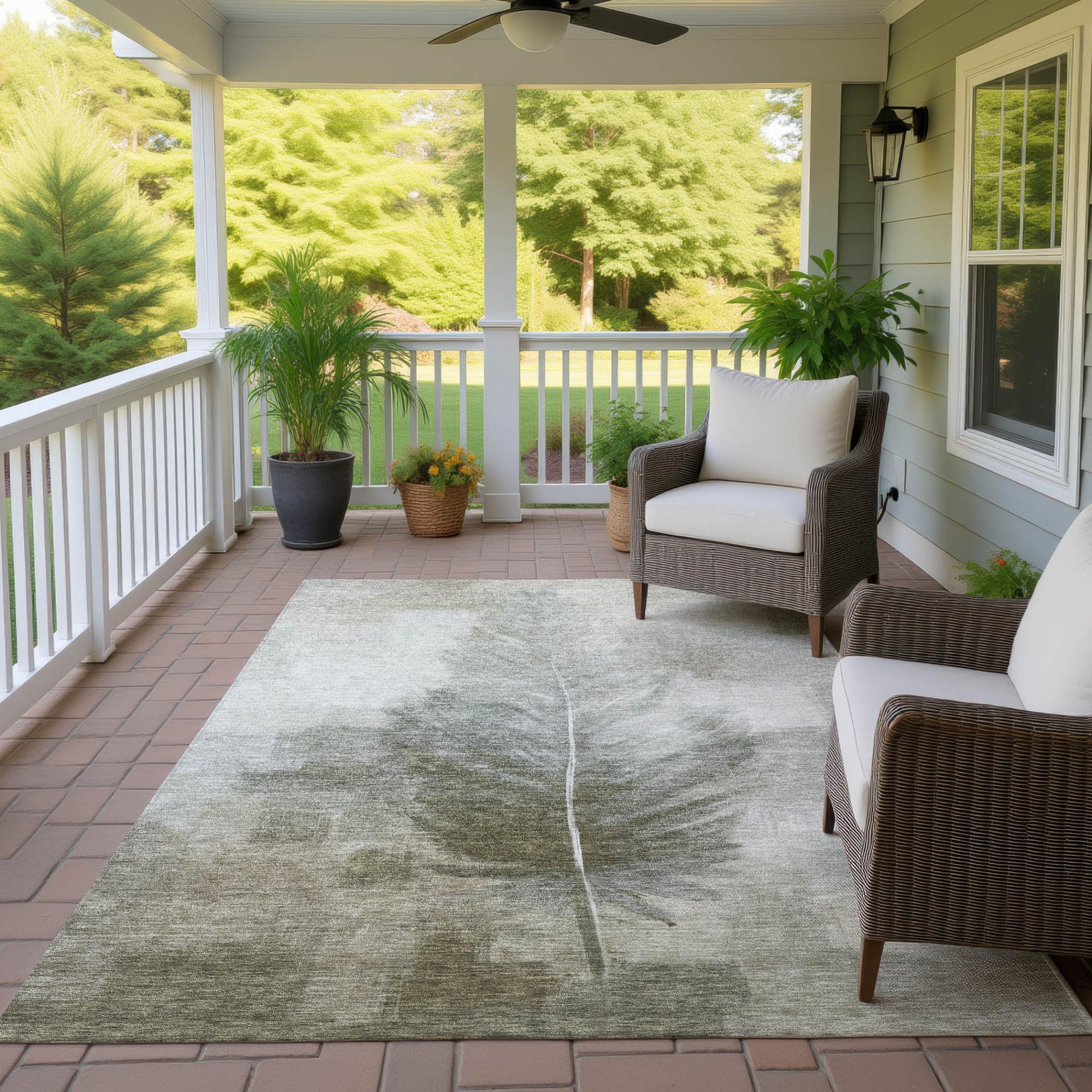 3' X 5' Khaki And Brown Botanical Leaves Washable Indoor Outdoor Area Rug Homeroots Outdoor