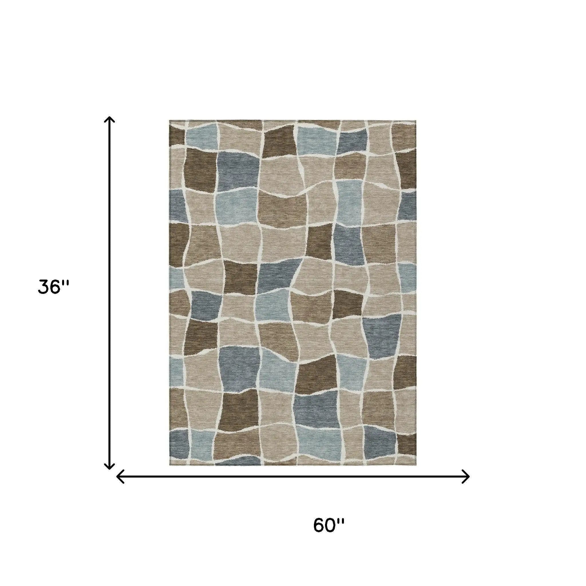 3' X 5' Khaki And Brown Geometric Washable Indoor Outdoor Area Rug Homeroots Outdoor