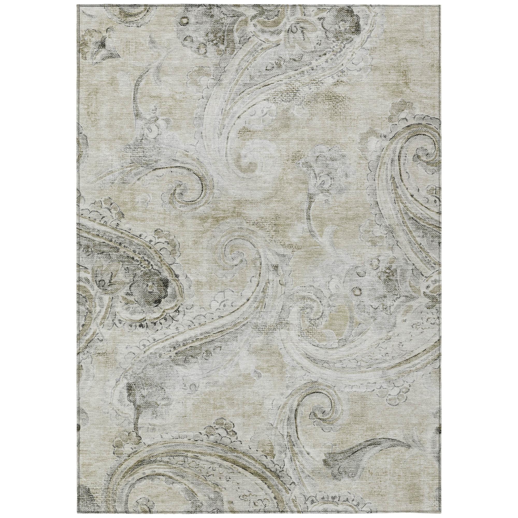 3' X 5' Khaki And Brown Paisley Washable Indoor Outdoor Area Rug Homeroots Outdoor