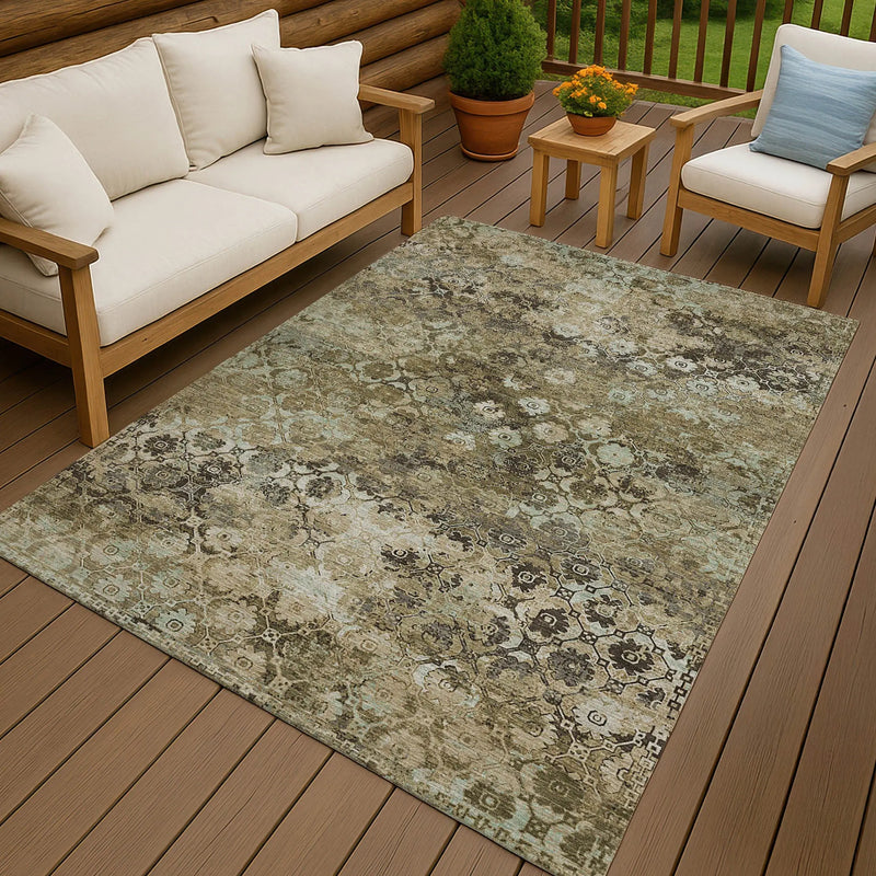 3' X 5' Khaki And Olive Green Abstract Washable Indoor Outdoor Area Rug Homeroots Outdoor