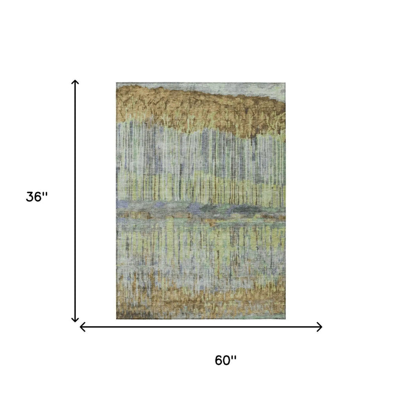 3' X 5' Khaki And Taupe Abstract Washable Indoor Outdoor Area Rug Homeroots Outdoor