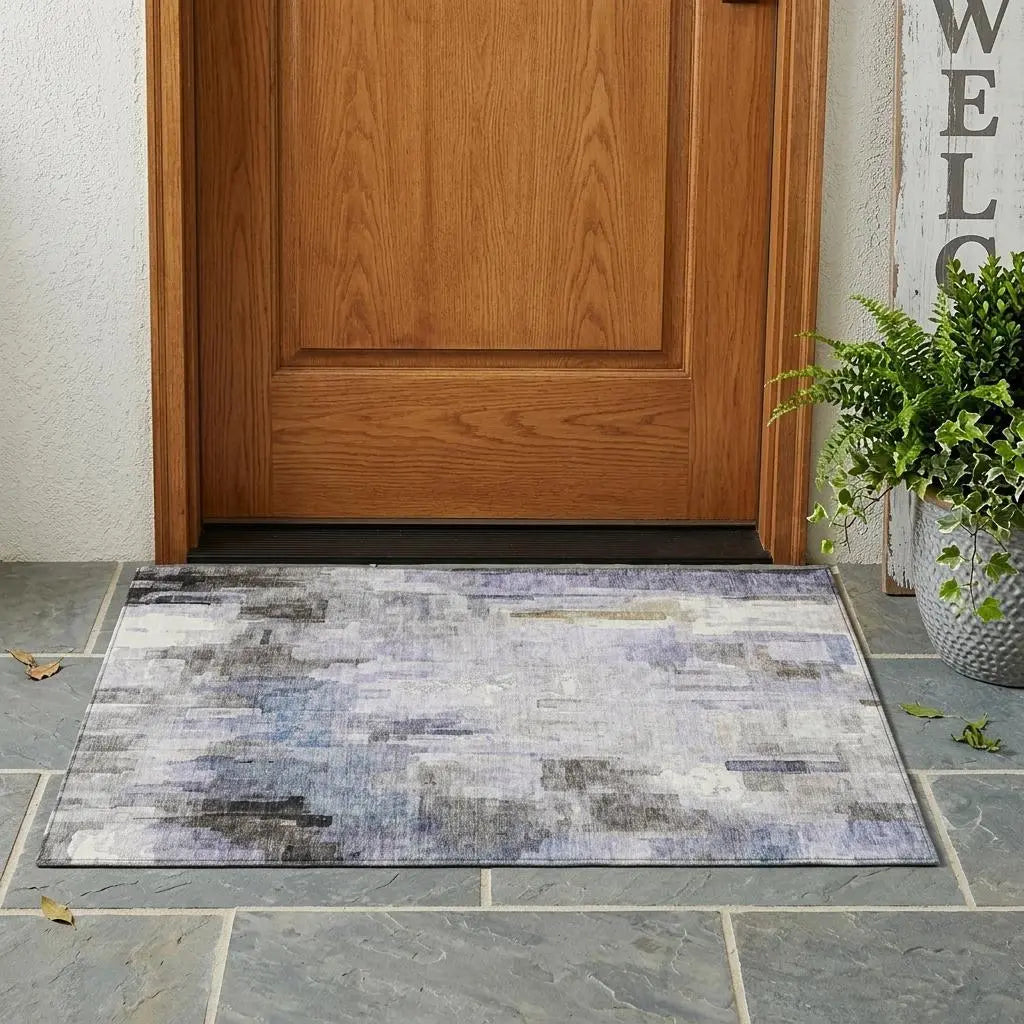 3' X 5' Lavender And Gray Abstract Washable Indoor Outdoor Area Rug Homeroots Outdoor
