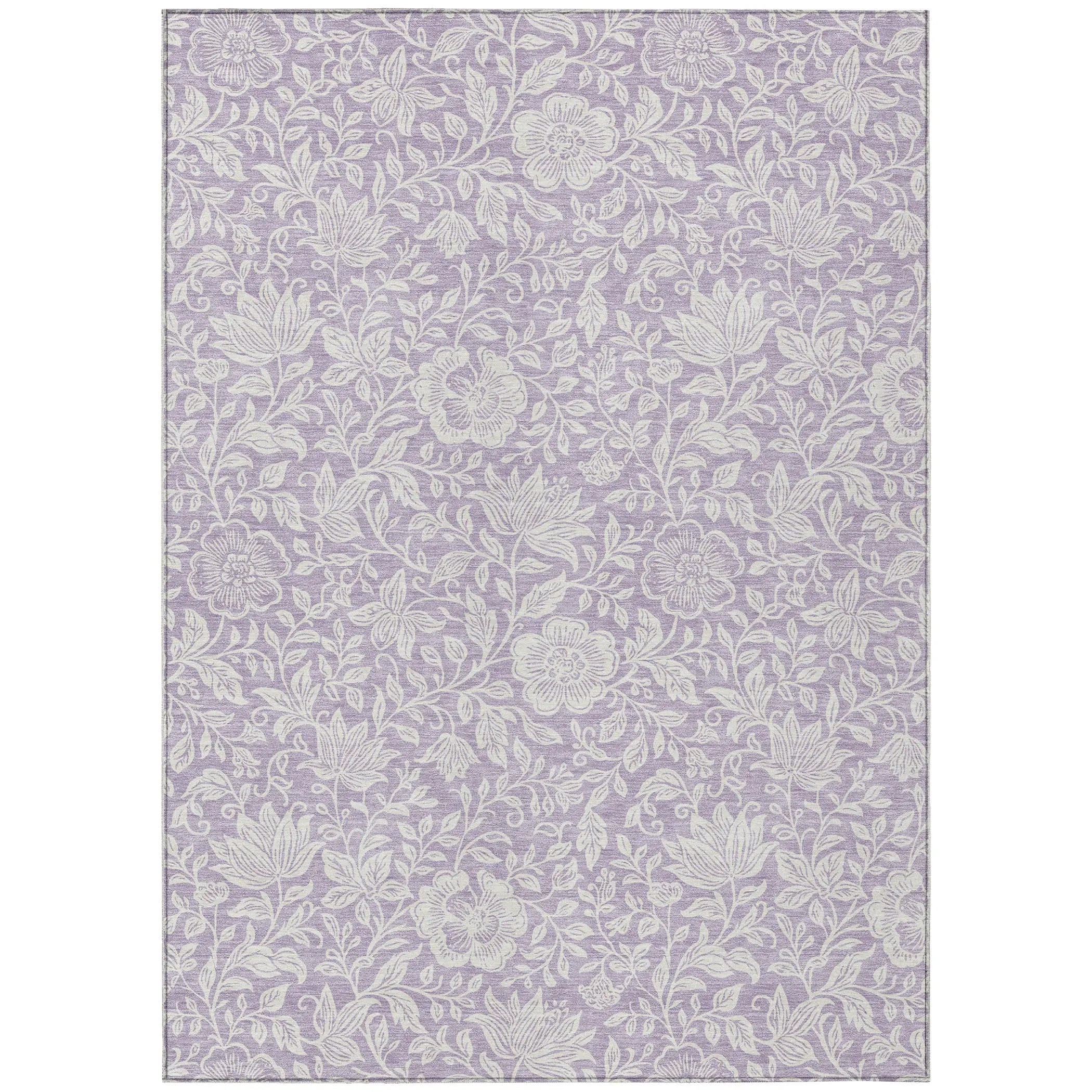 3' X 5' Lavender And Ivory Floral Washable Indoor Outdoor Area Rug Homeroots Outdoor