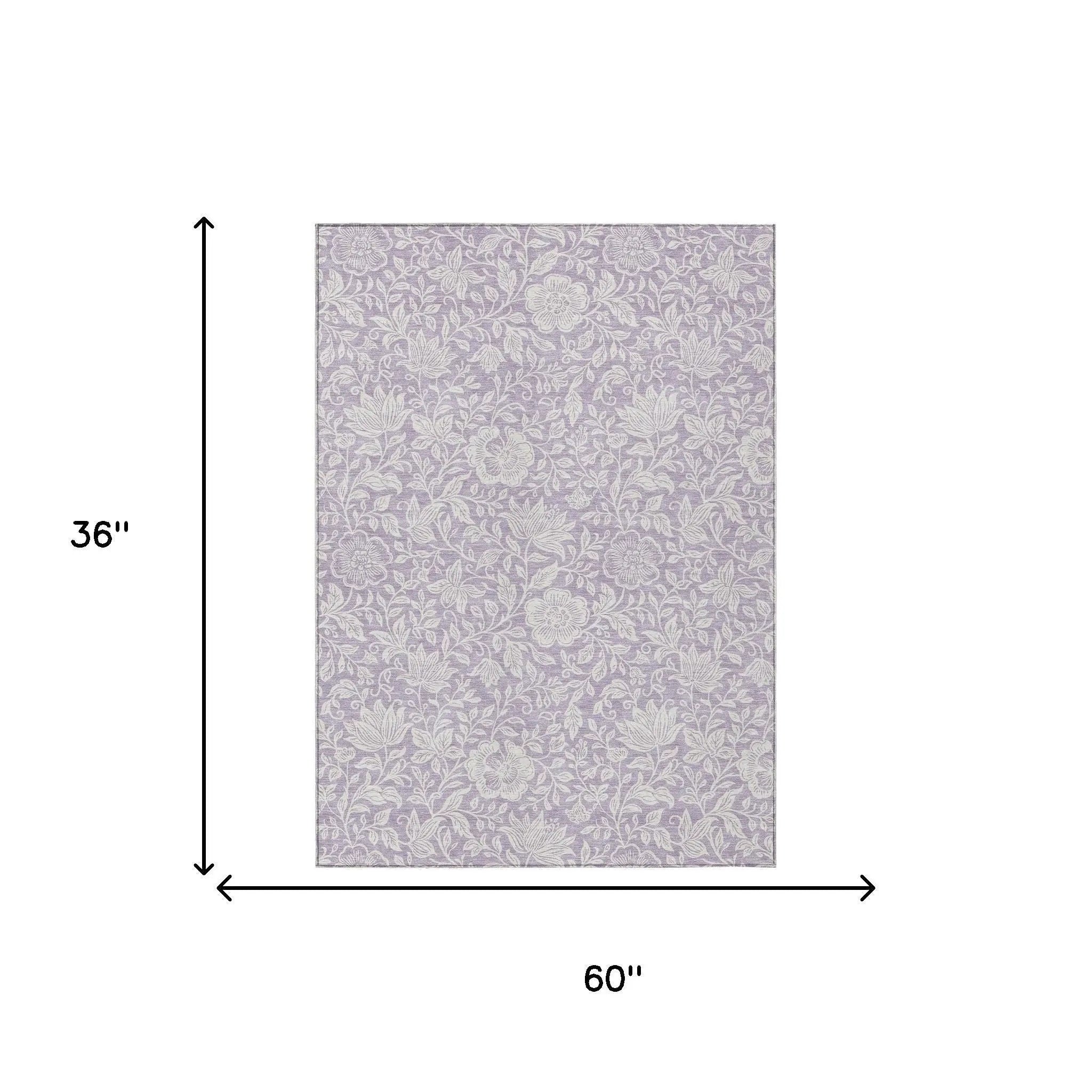 3' X 5' Lavender And Ivory Floral Washable Indoor Outdoor Area Rug Homeroots Outdoor