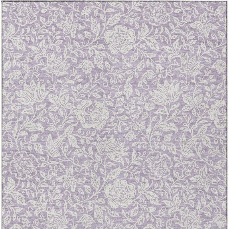 Lavender floral embossed wallpaper with intricate white flower and leaf patterns, perfect for elegant home decor.