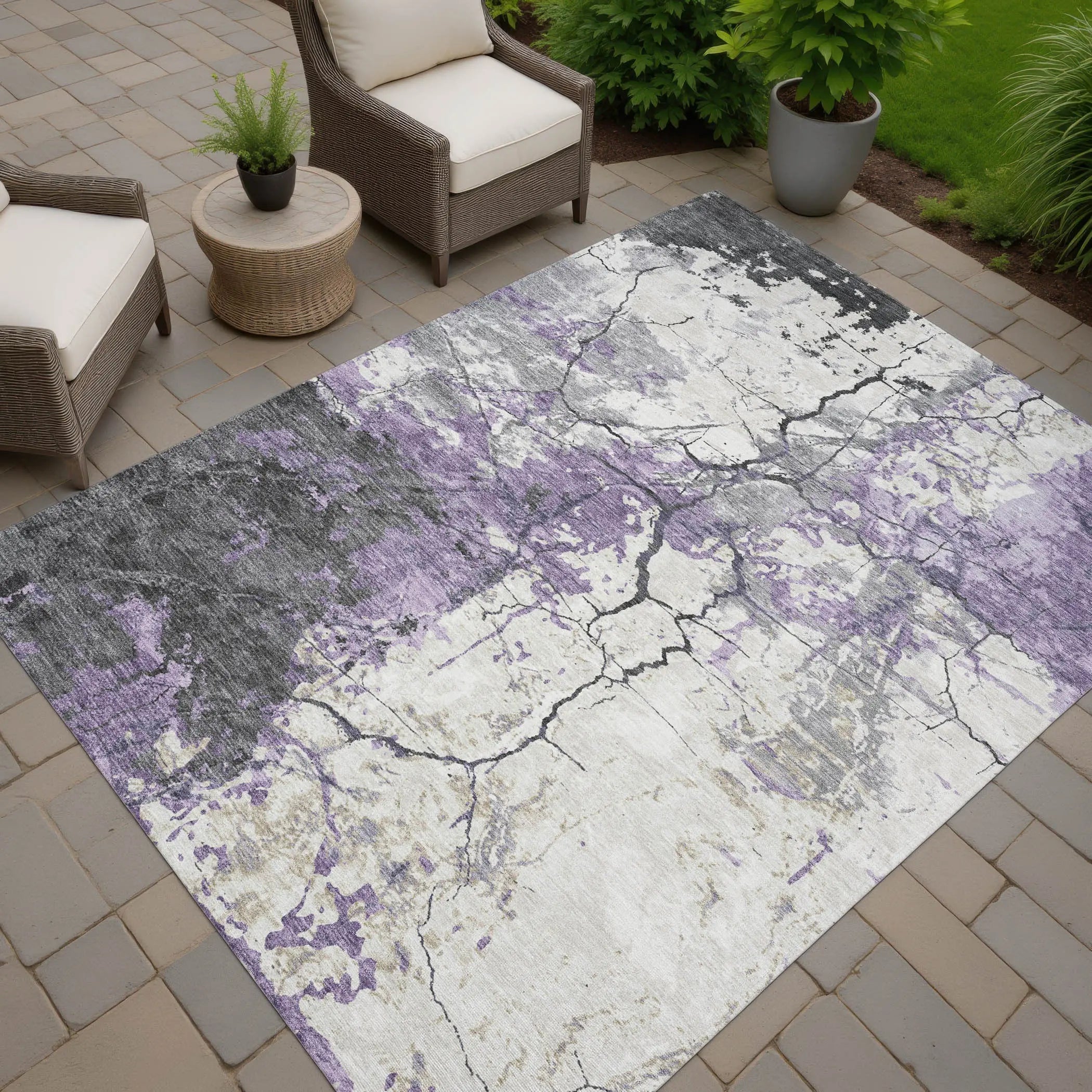 3' X 5' Lavender And Plum Abstract Washable Indoor Outdoor Area Rug Homeroots Outdoor