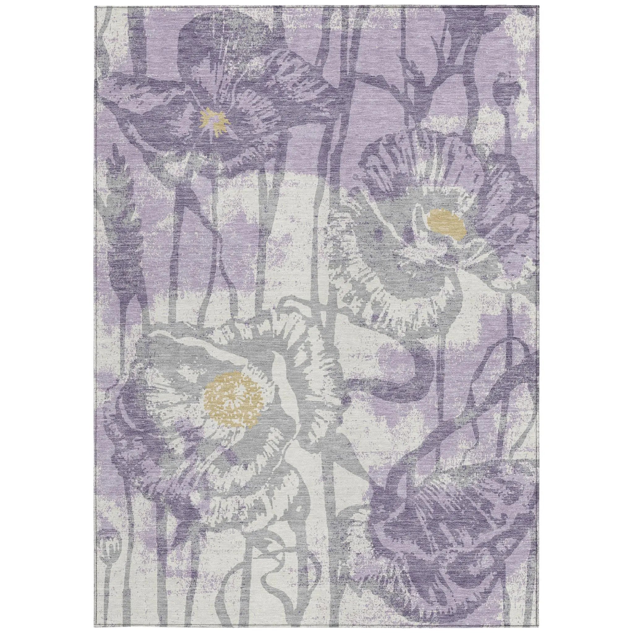 3' X 5' Lavender And Purple Floral Washable Indoor Outdoor Area Rug Homeroots Outdoor