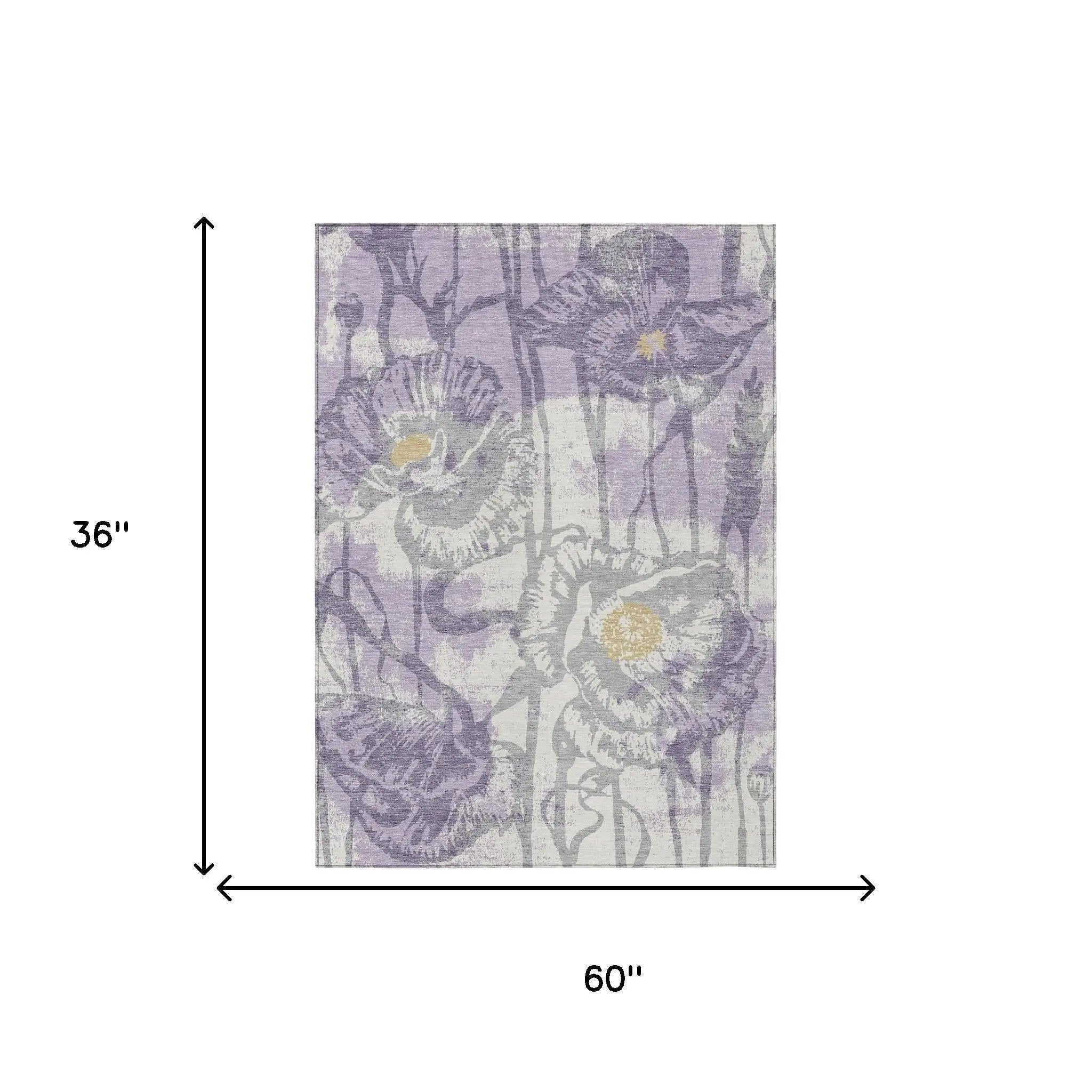 3' X 5' Lavender And Purple Floral Washable Indoor Outdoor Area Rug Homeroots Outdoor