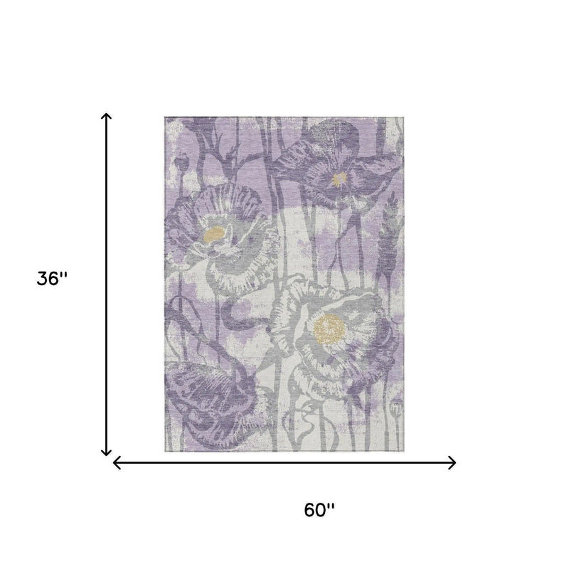 3' X 5' Lavender And Purple Floral Washable Indoor Outdoor Area Rug Homeroots Outdoor