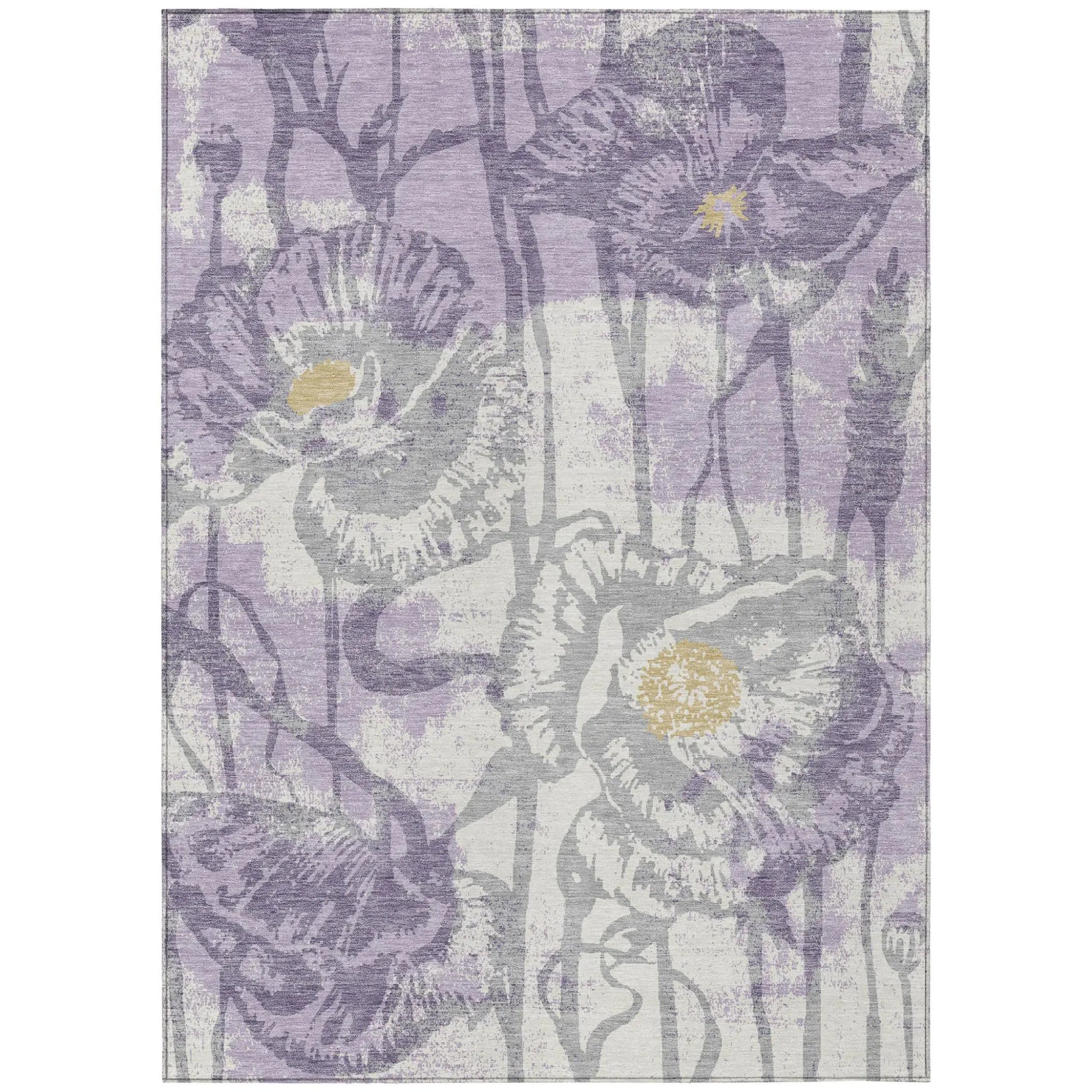 3' X 5' Lavender And Purple Floral Washable Indoor Outdoor Area Rug Homeroots Outdoor