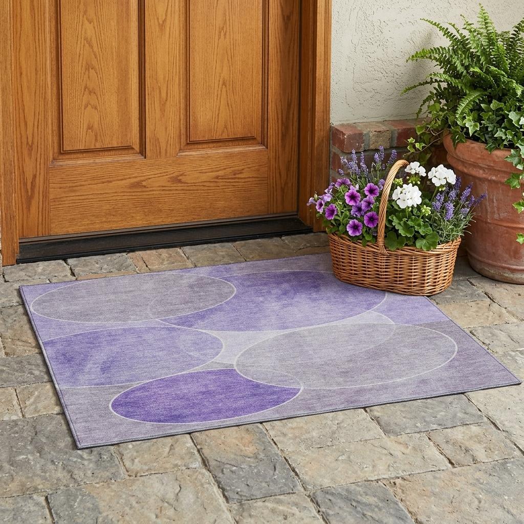 3' X 5' Lavender And Purple Geometric Washable Indoor Outdoor Area Rug Homeroots Outdoor