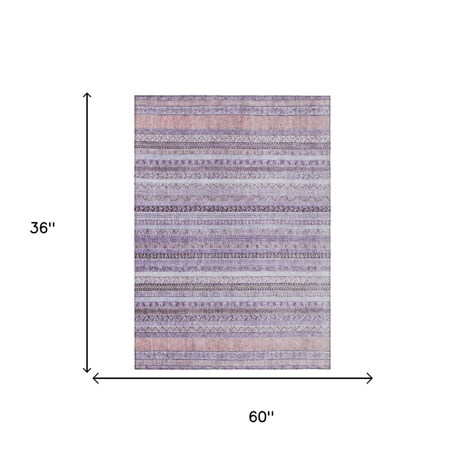 3' X 5' Lavender And Purple Striped Washable Indoor Outdoor Area Rug Homeroots Outdoor