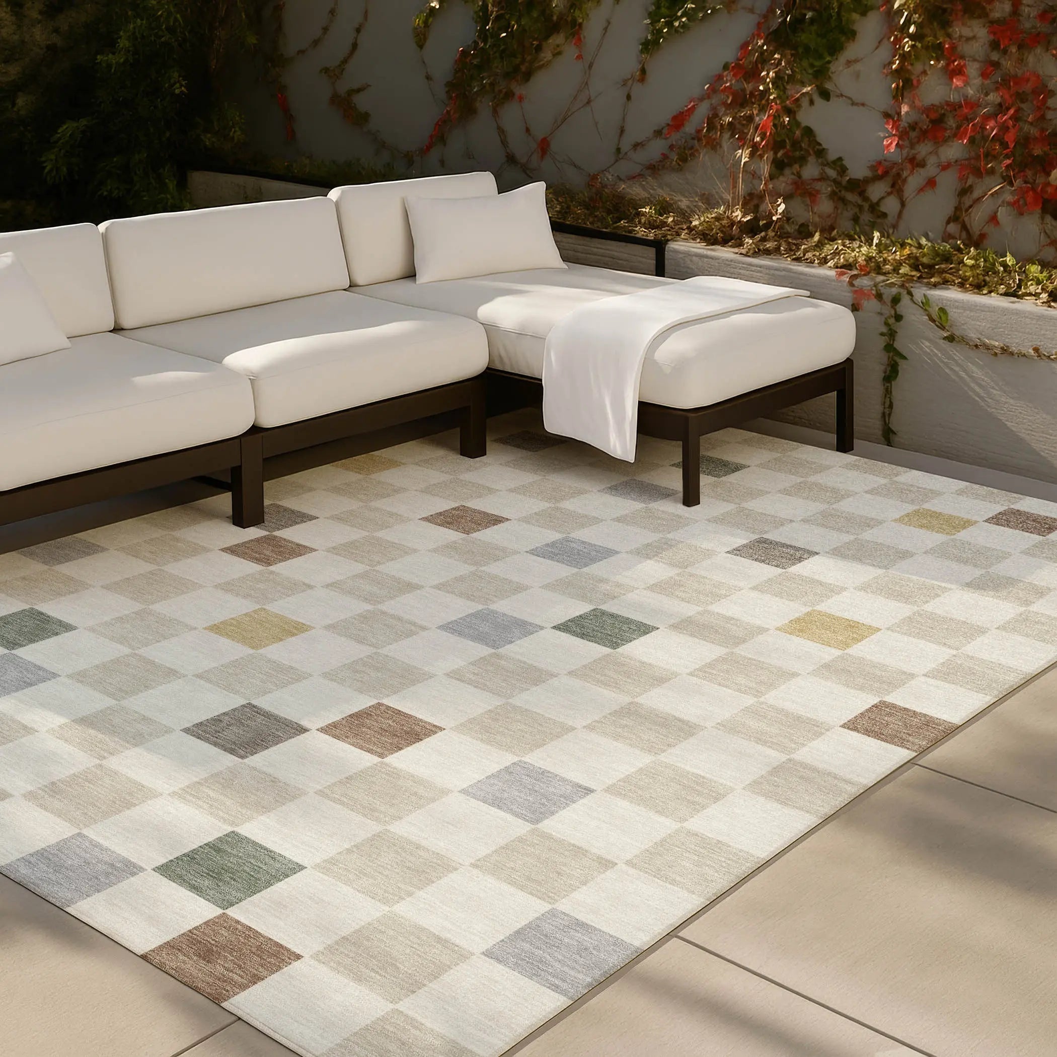 3' X 5' Linen And Black Geometric Washable Indoor Outdoor Area Rug Homeroots Outdoor
